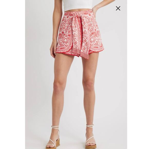 NWOT FARM Rio River Ride Linen Blend Shorts in Red SZ XS - Picture 1 of 10